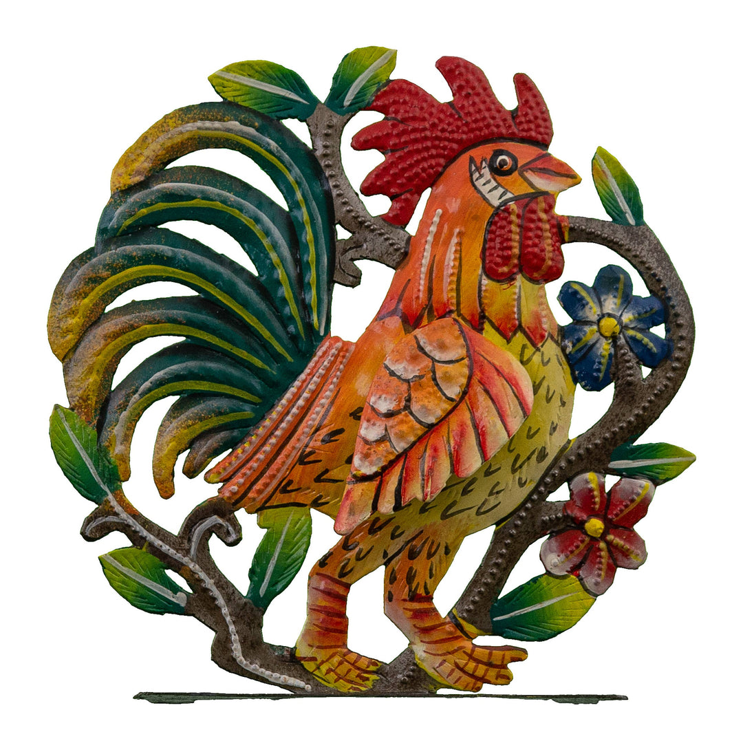 Freestanding Painted Rooster with Wing