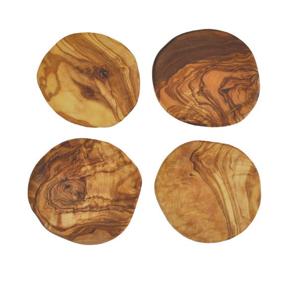 Olive Wood Pebble Coasters - Set of 4