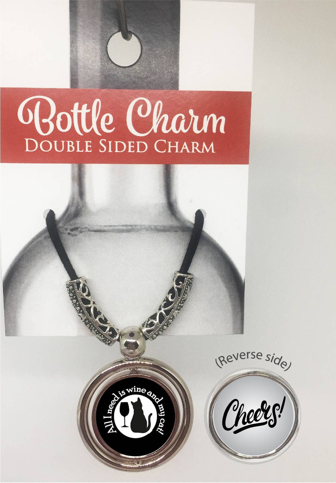 All I Need is Wine & My Cat and Cheers Bottle Charm