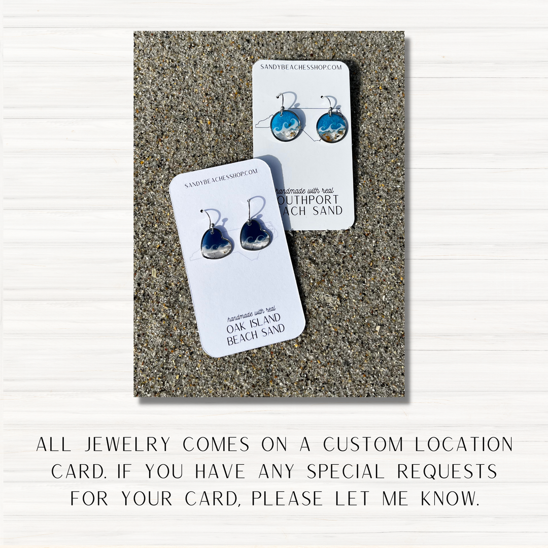 Florida Beach Sand Heart Wave Dangle Earrings