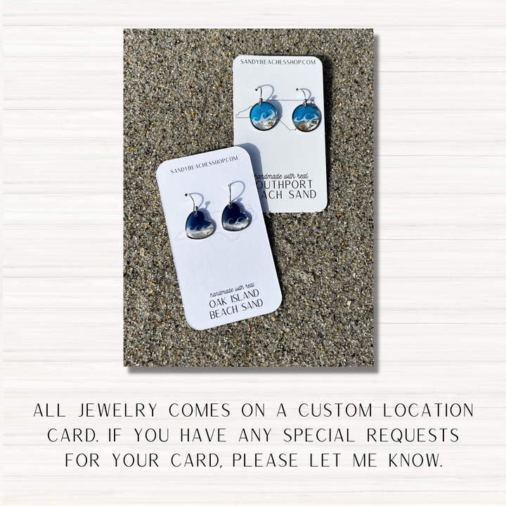 Florida Beach Sand Heart Wave Dangle Earrings