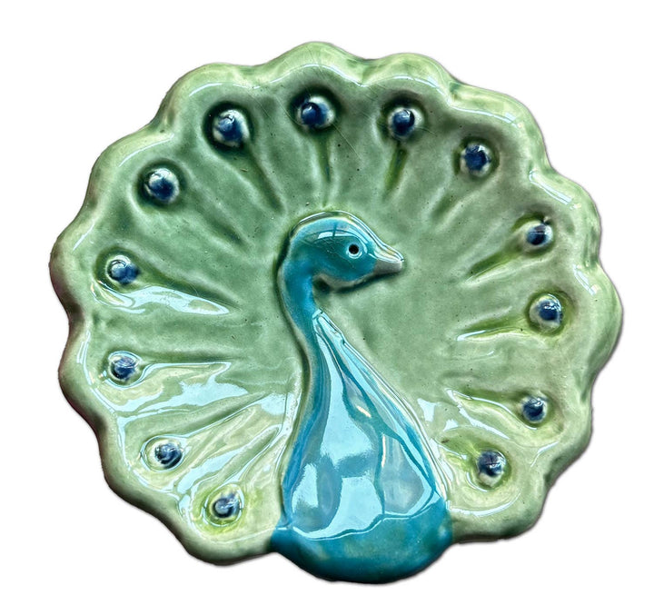 Ceramic Bird Dish: Colorful Peacock
