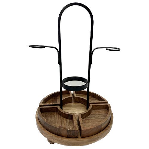 Rustic Wood/Metal Wine Bottle & Glass Server
