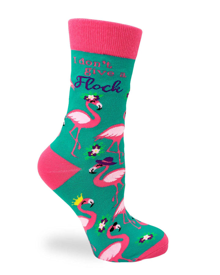 I Don't Give a Flock Women's Crew Socks Featuring Pink Flamingos
