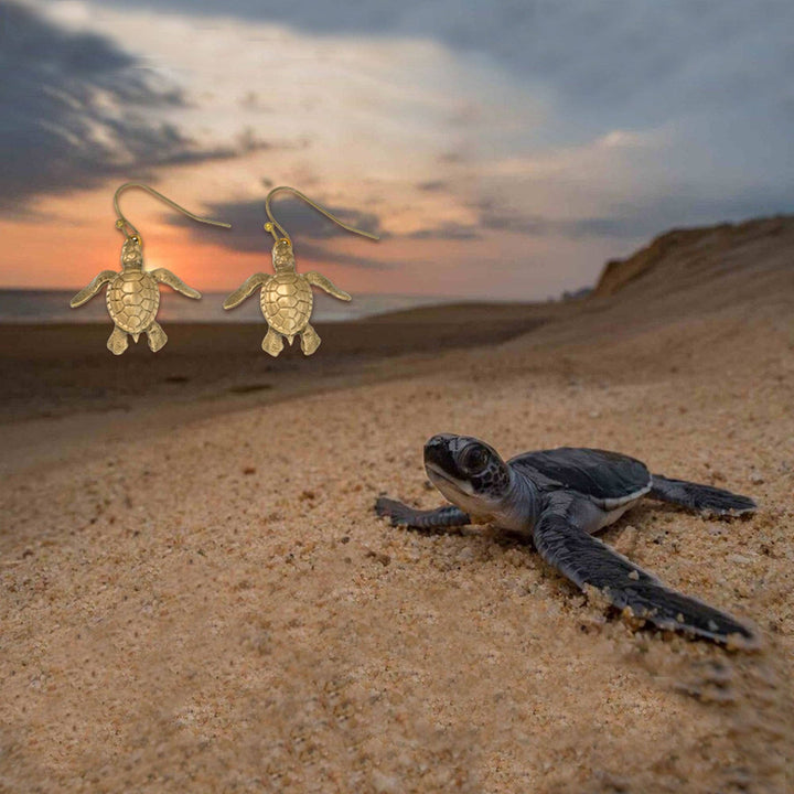 Bronze Baby Sea Turtle Drop Earrings