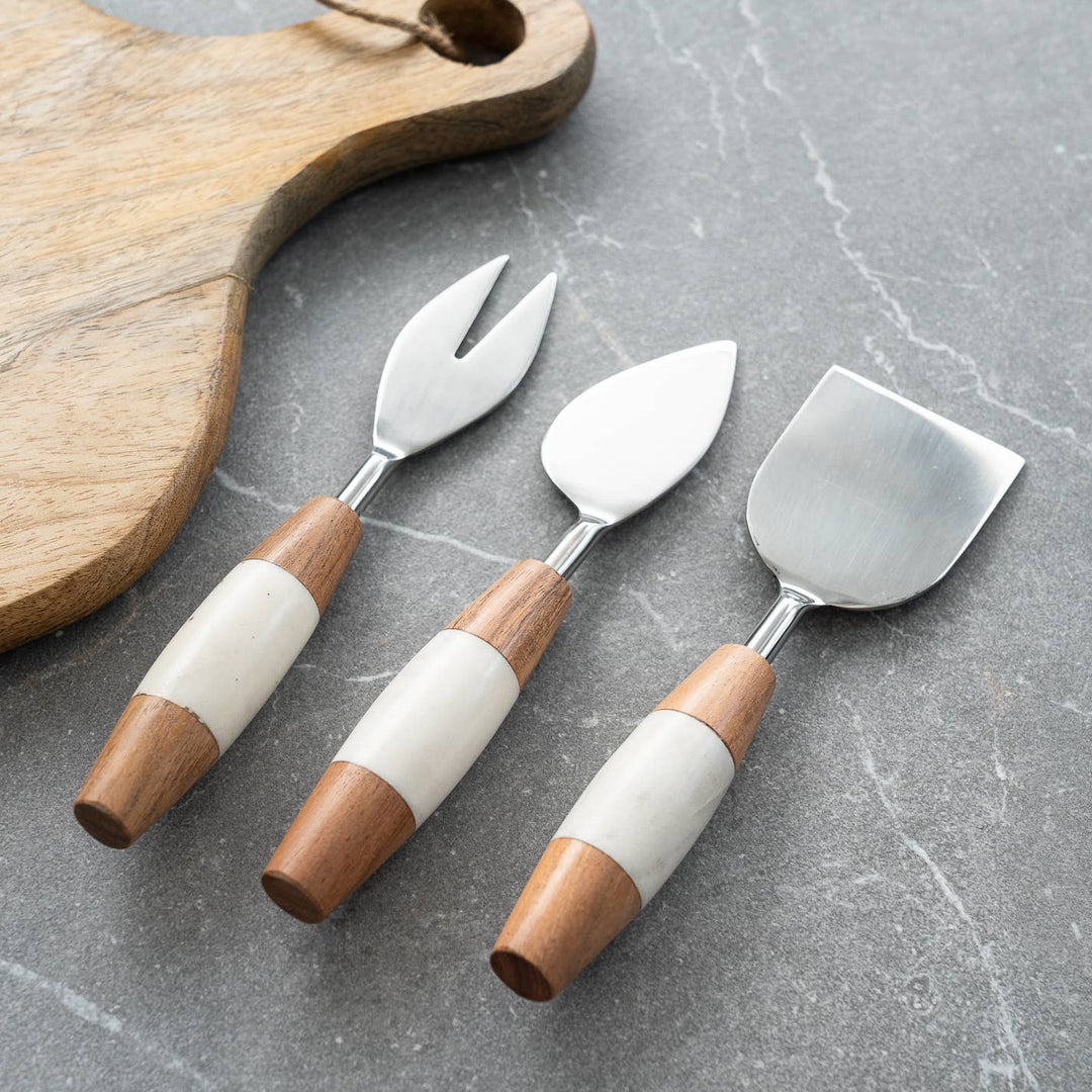 Elegant Marble & Wood Cheese Tools