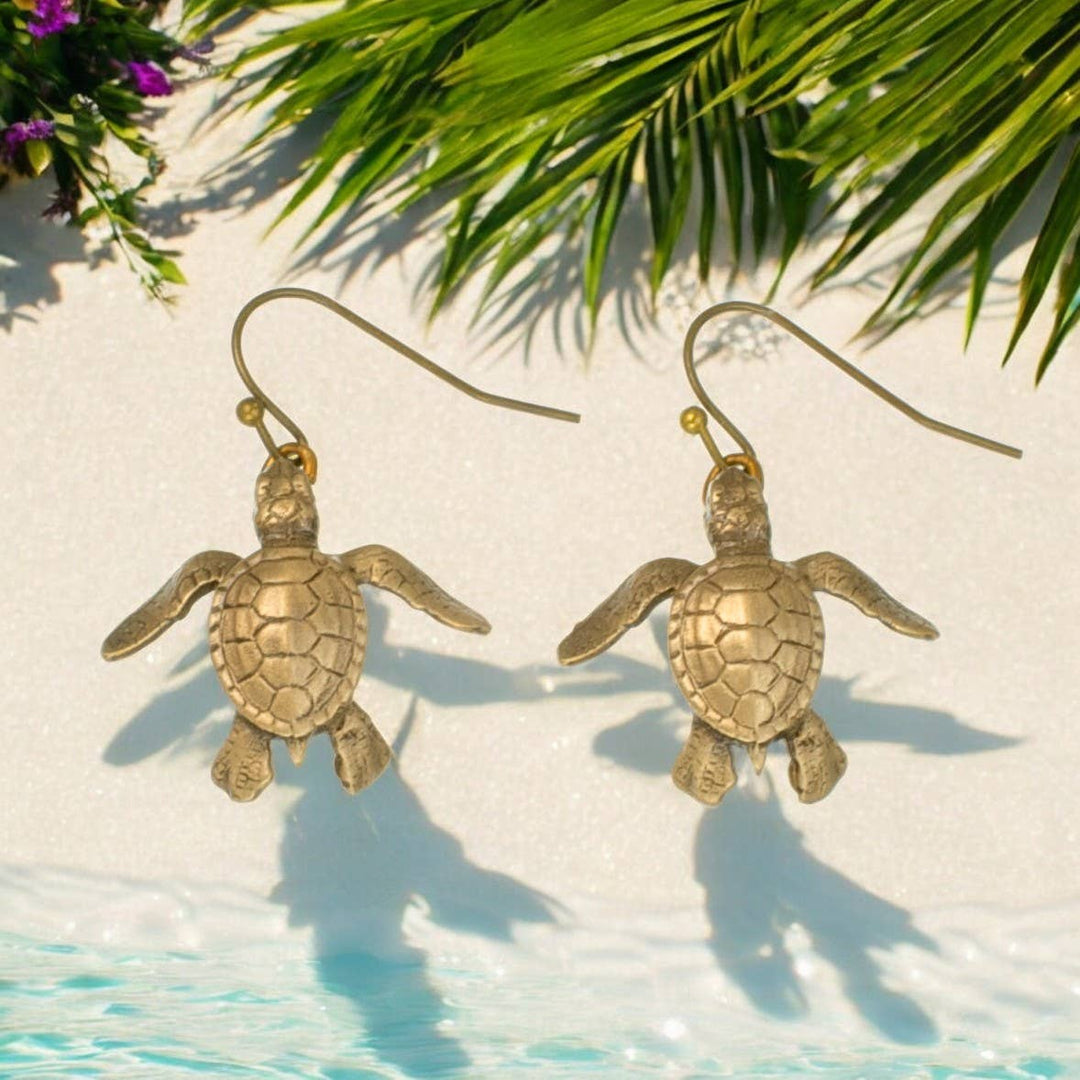 Bronze Baby Sea Turtle Drop Earrings