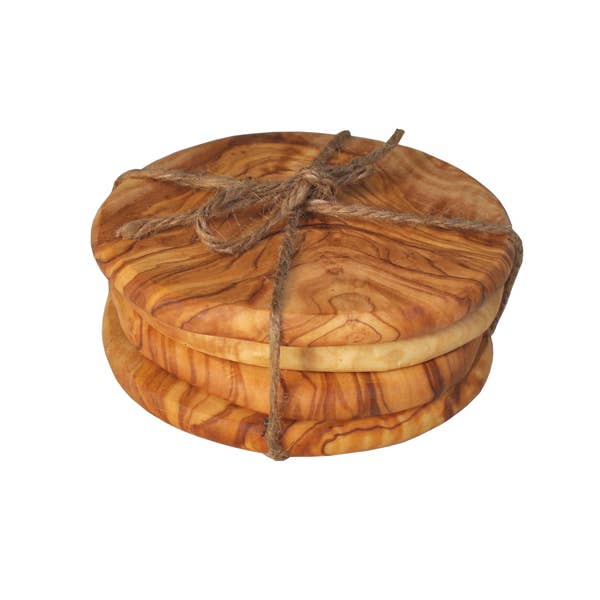 Olive Wood Pebble Coasters - Set of 4