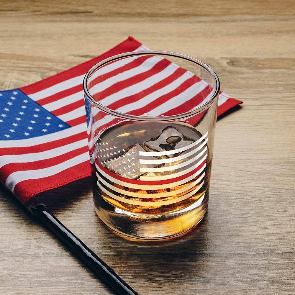 Thin Red Line Fire Fighter American Flag - Whiskey Glass