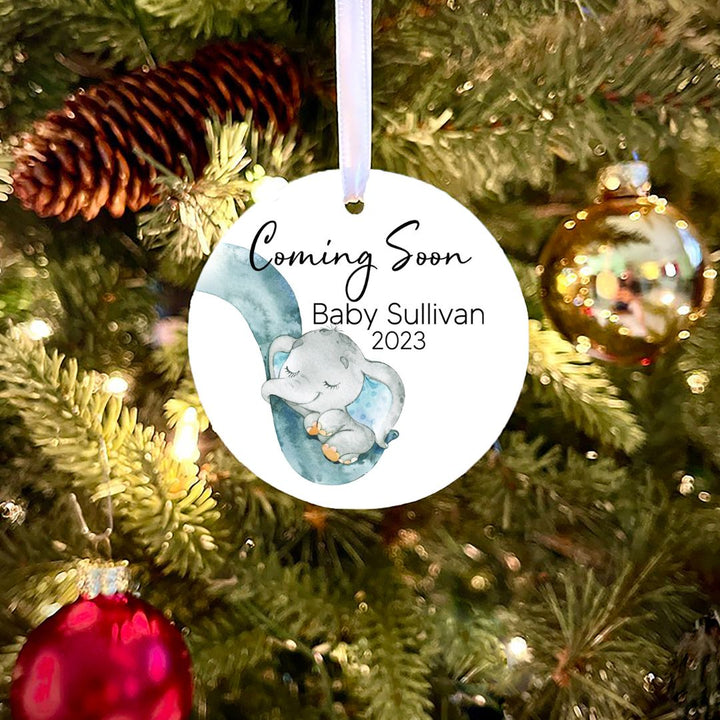 Elephant Baby Coming Soon Personalized Ornament