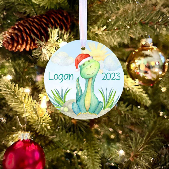 Dinosaur With Santa Hat Personalized Ornament