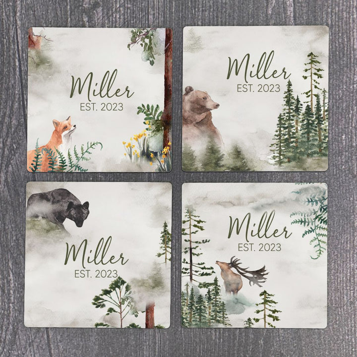 Forest Fog With Animals Custom Name Coasters