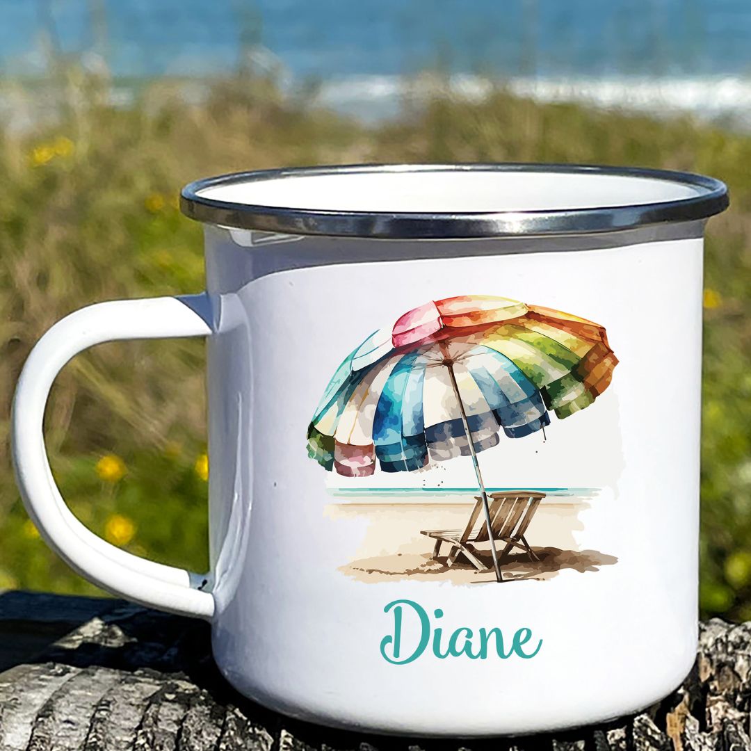 Beach Umbrella Personalized Camp Mug