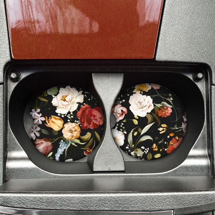 Black Wildflower Car Coaster