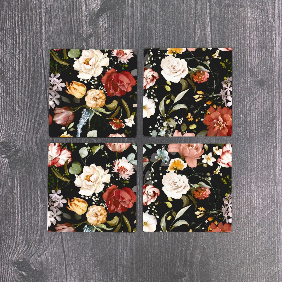 Black Floral Coasters