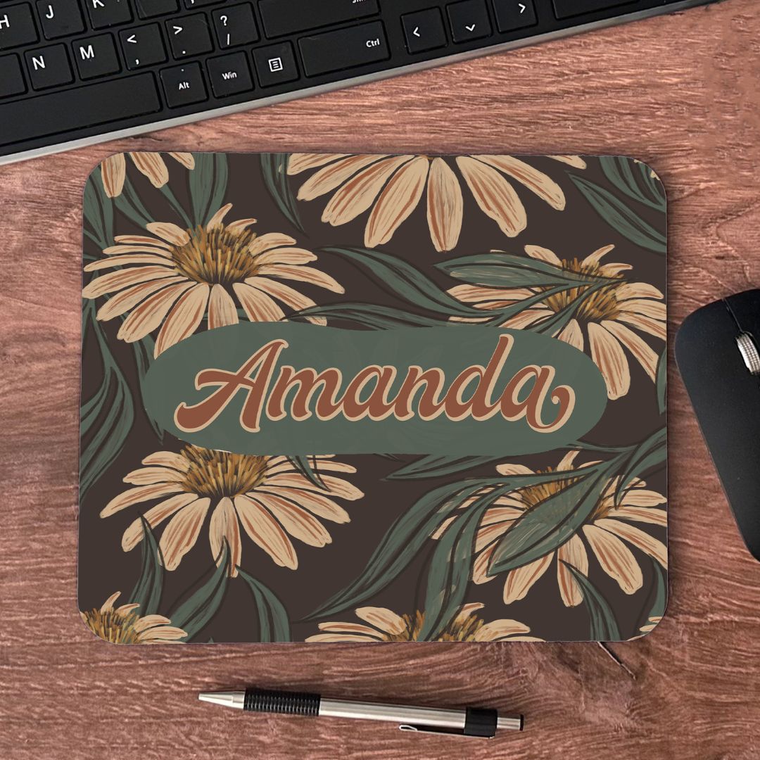 Boho Daisy Custom Name Mousepad