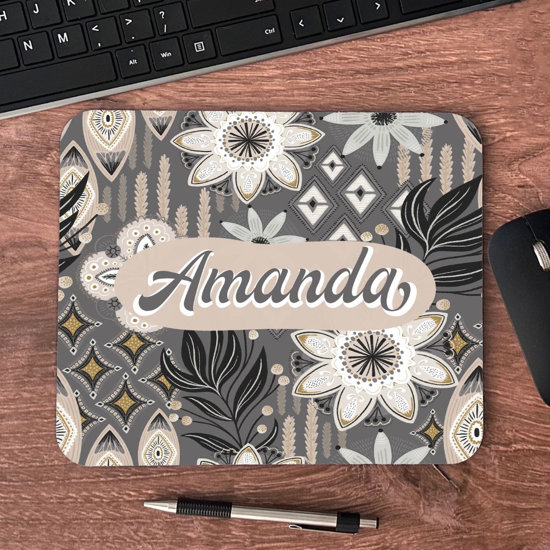 Boho Grey Custom Name Mousepad
