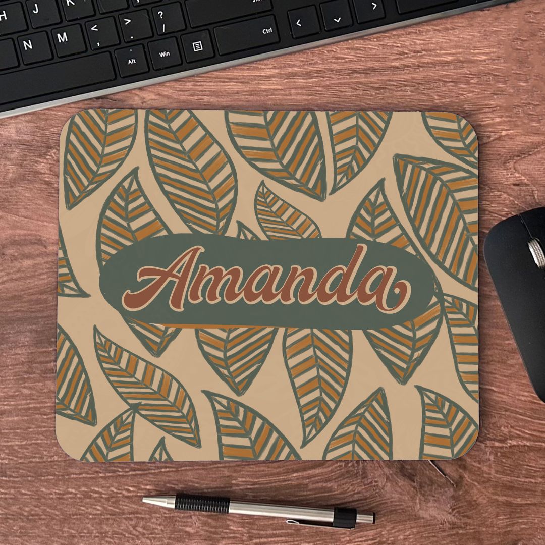 Boho Leaves Custom Name Mousepad