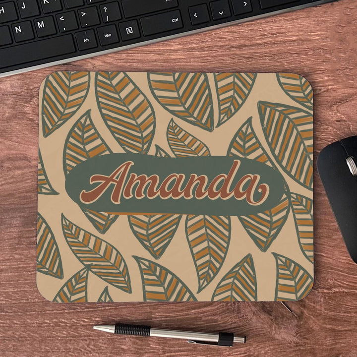 Boho Leaves Custom Name Mousepad