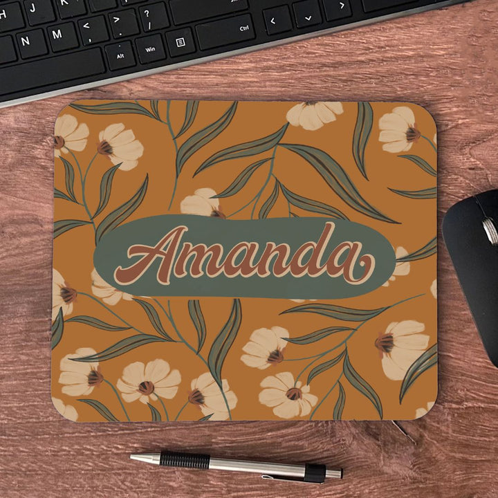 Boho Orange Background Custom Name Mousepad