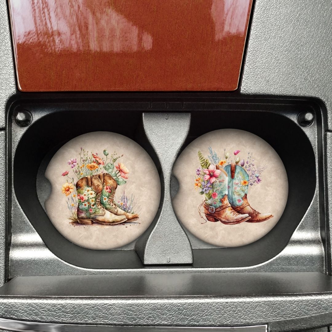 Boots And Flowers Car Coaster