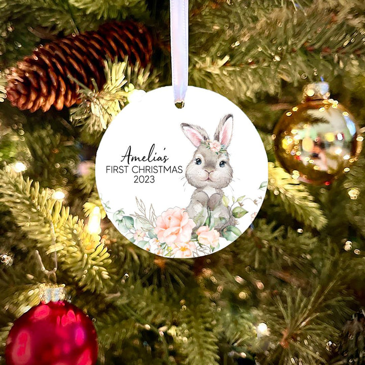 Bunny Girl First Christmas Personalized Ornament