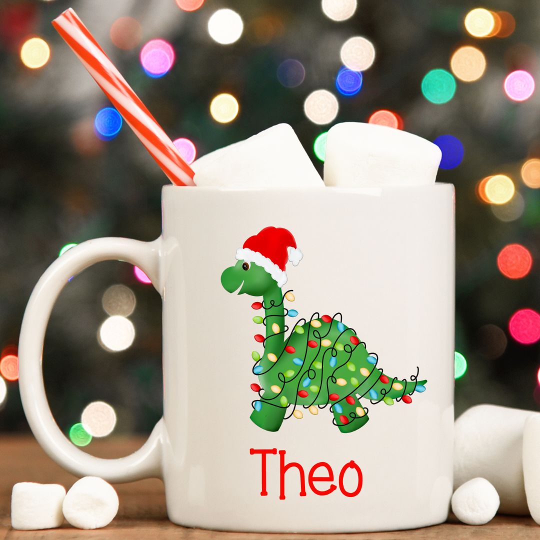 Christmas Light Dinosaur Personalized Mug