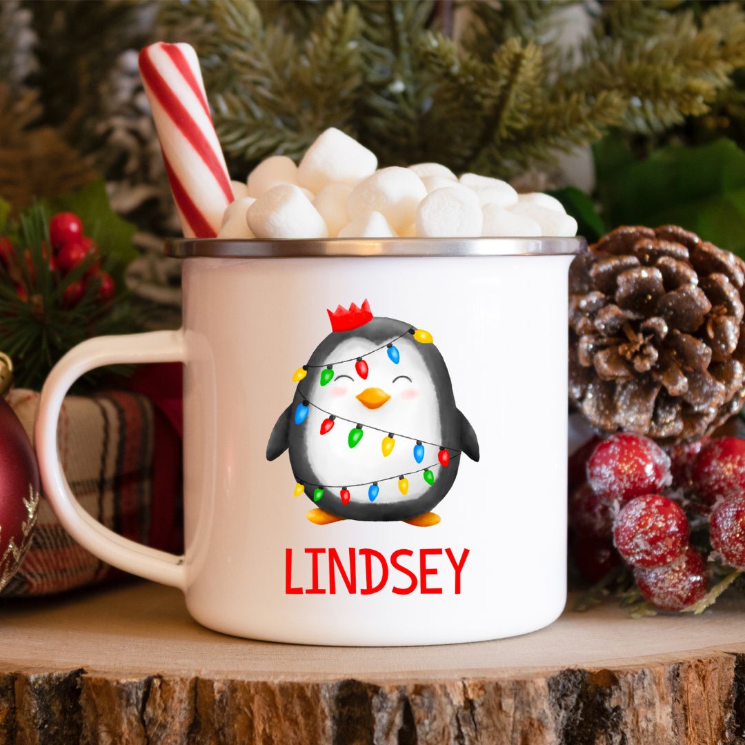 Christmas Lights Penguin Personalized Camp Mug