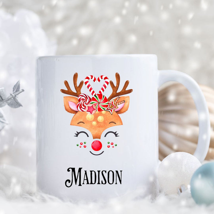 Christmas Candy Cane Reindeer Personalized Mug