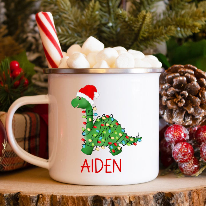 Christmas Lights Dinosaur Personalized Camp Mug