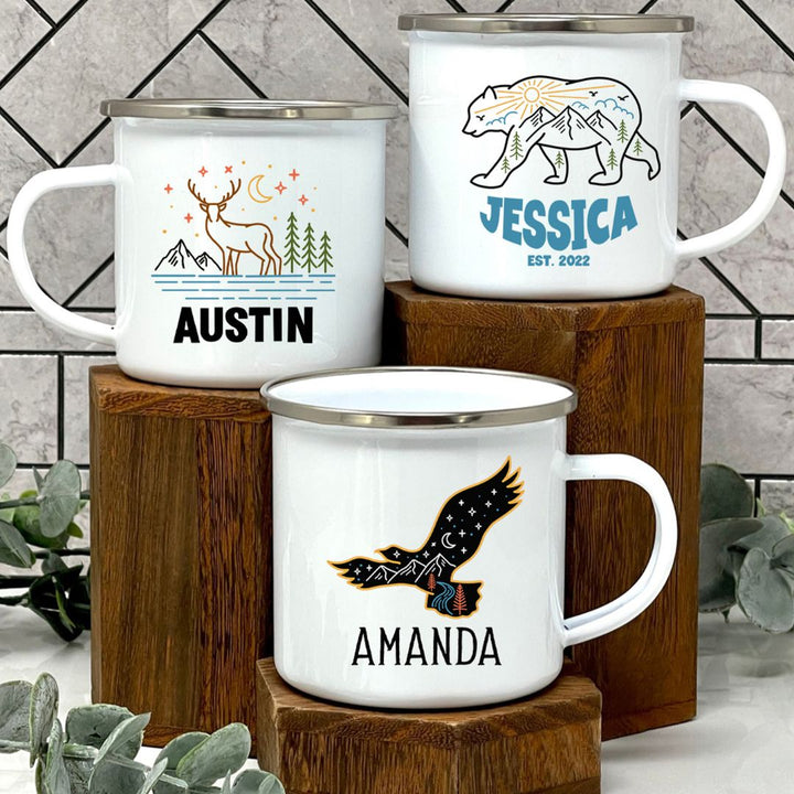 Color Line Art Personalized Camping Themed Mug