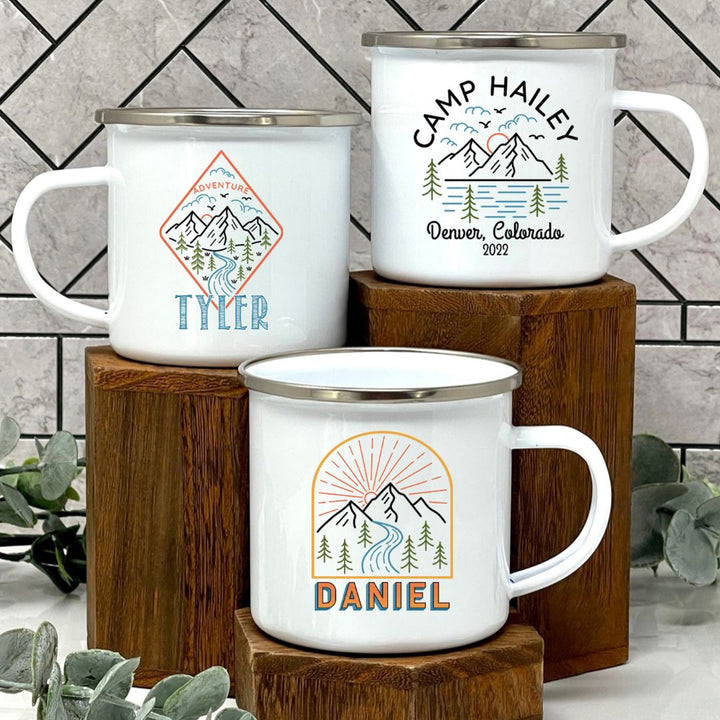 Color Line Art Personalized Camping Themed Mug