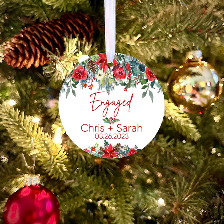 Dark Red Engaged Personalized Ornament