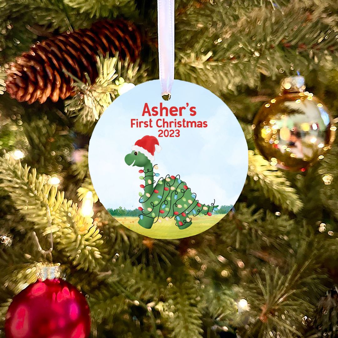 Dinosaur Boy First Christmas Personalized Ornament