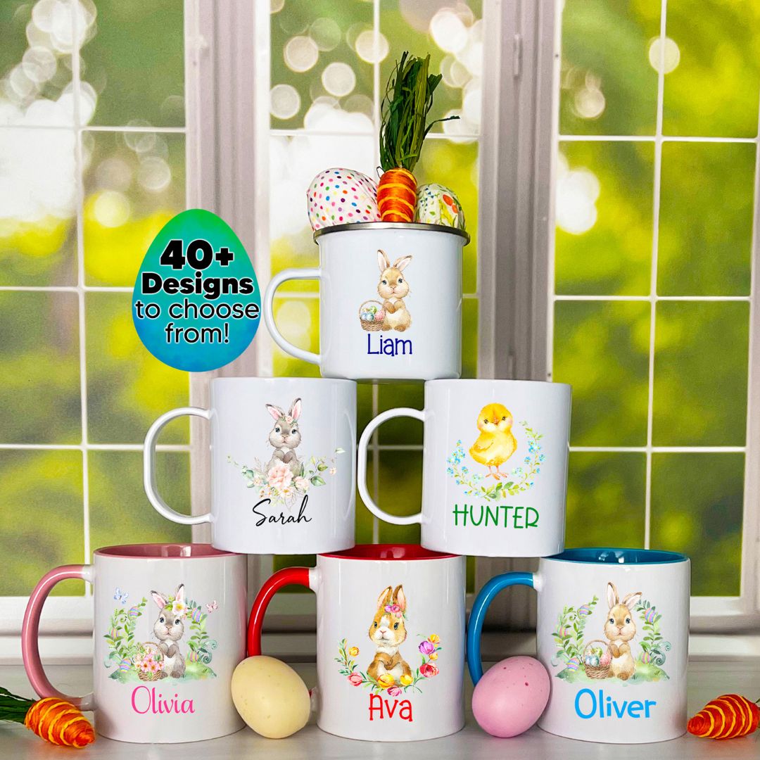 Flower Wreath Easter Bunny Personalized Camp Mug