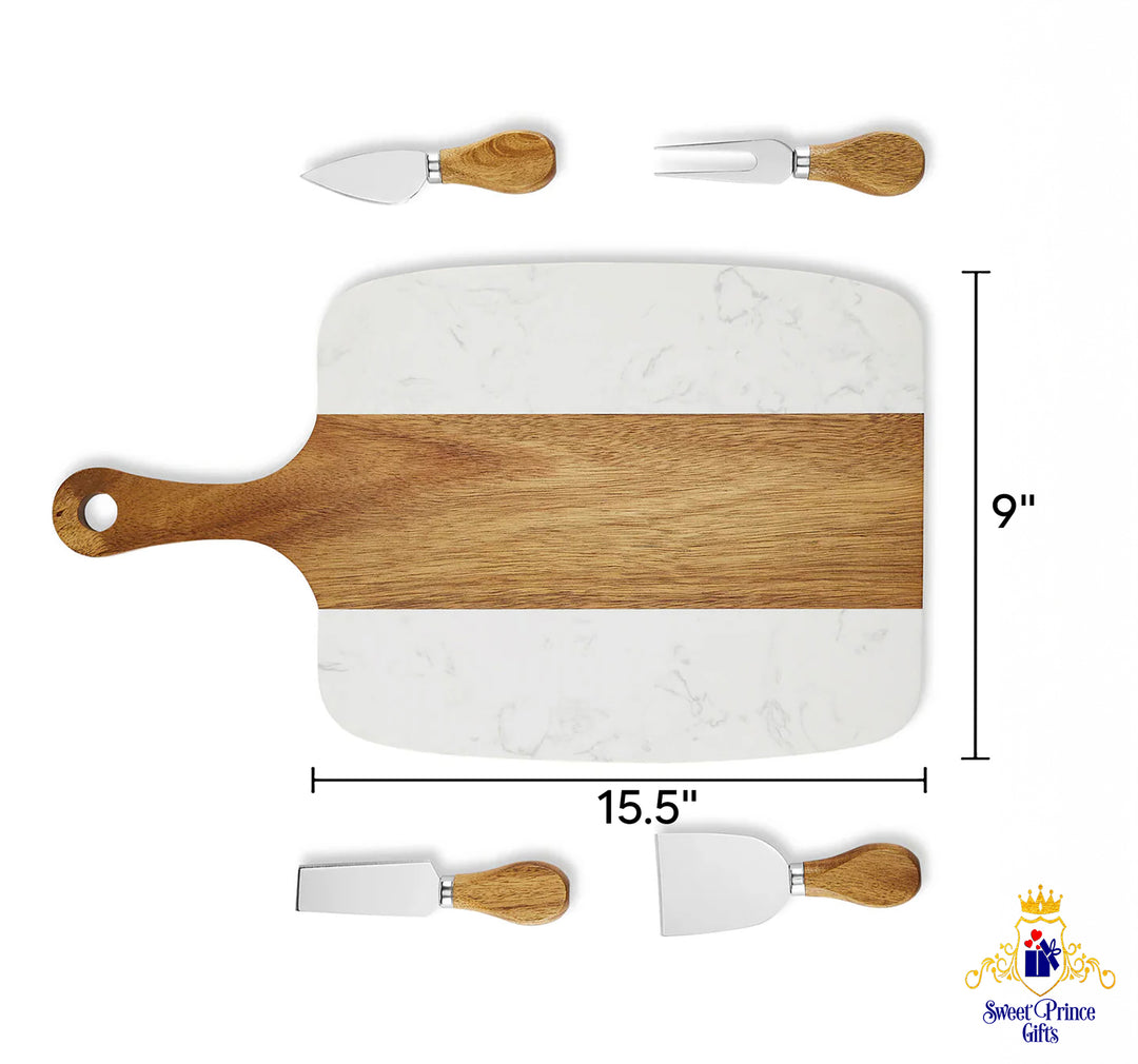 Marble & Acacia Serving Board and Charcuterie Set