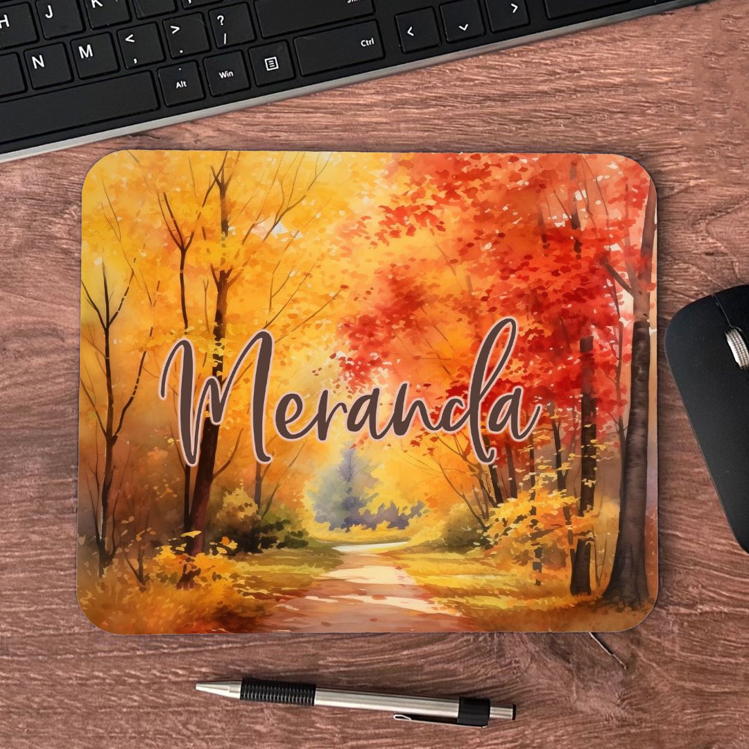 Fall Trees Walkway Custom Name Mousepad