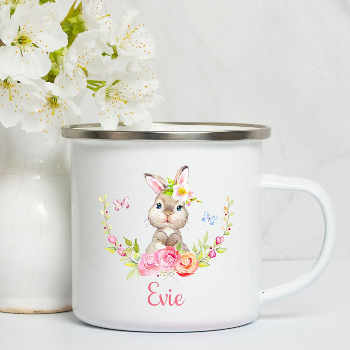 Flower Wreath Easter Bunny Personalized Camp Mug