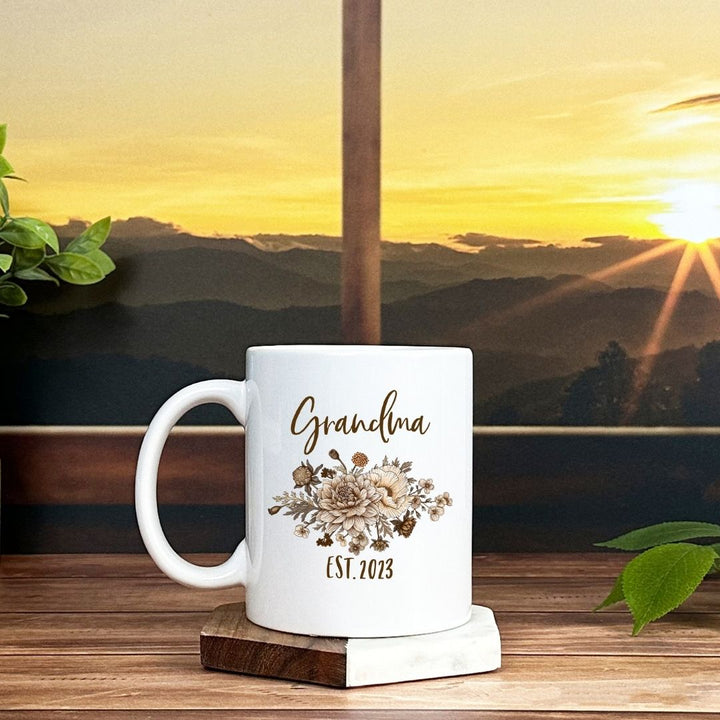 Grandma Flowers Baby Announcement Mug