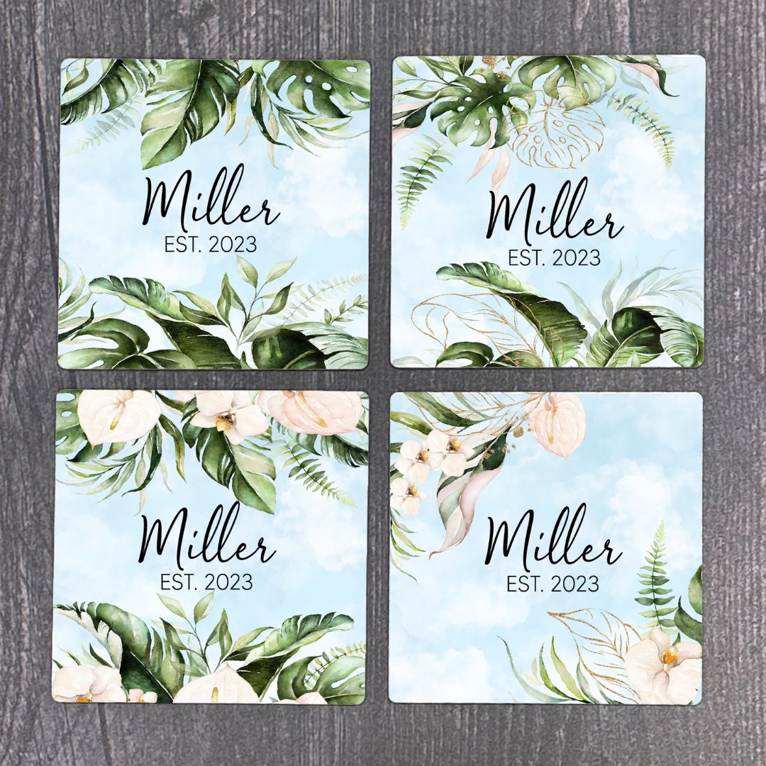 Jungle Leaves Custom Name Coasters