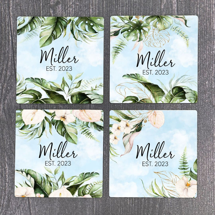 Jungle Leaves Custom Name Coasters