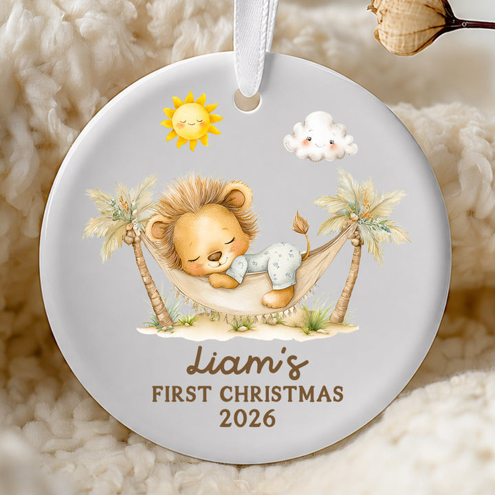 Sleeping Lion Baby's First Christmas Ornament