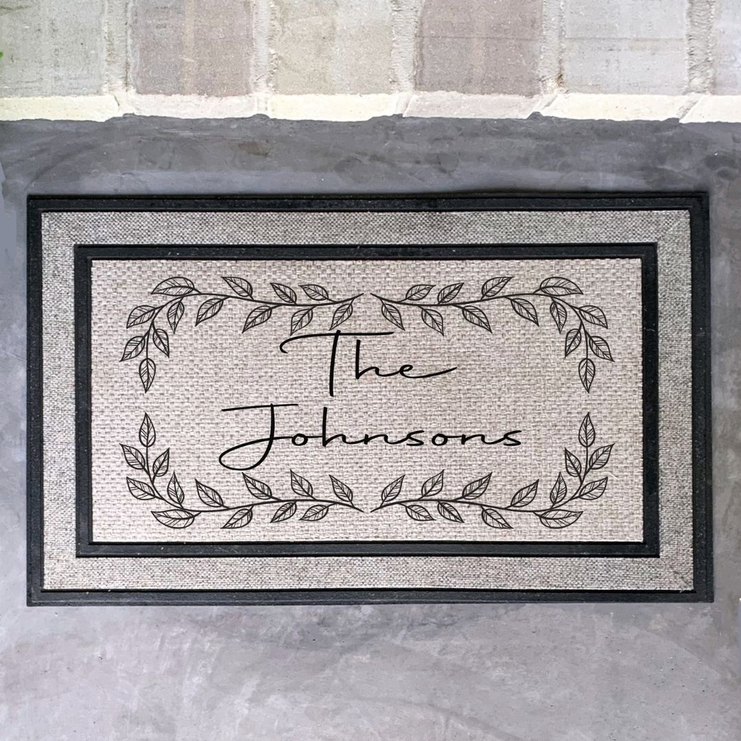 Leaf Rectangular Family Name Doormat