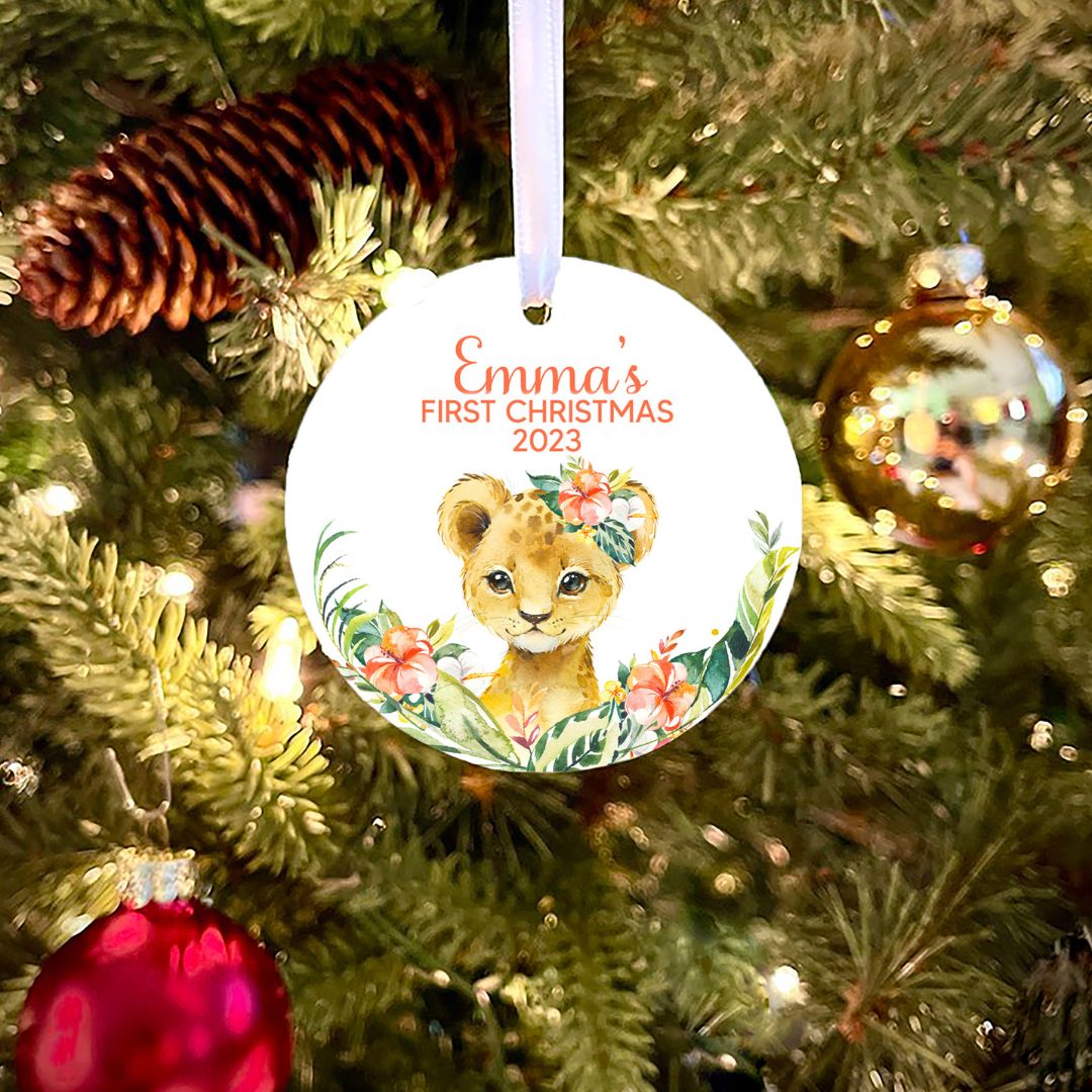 Lion Cub Girl First Christmas Personalized Ornament