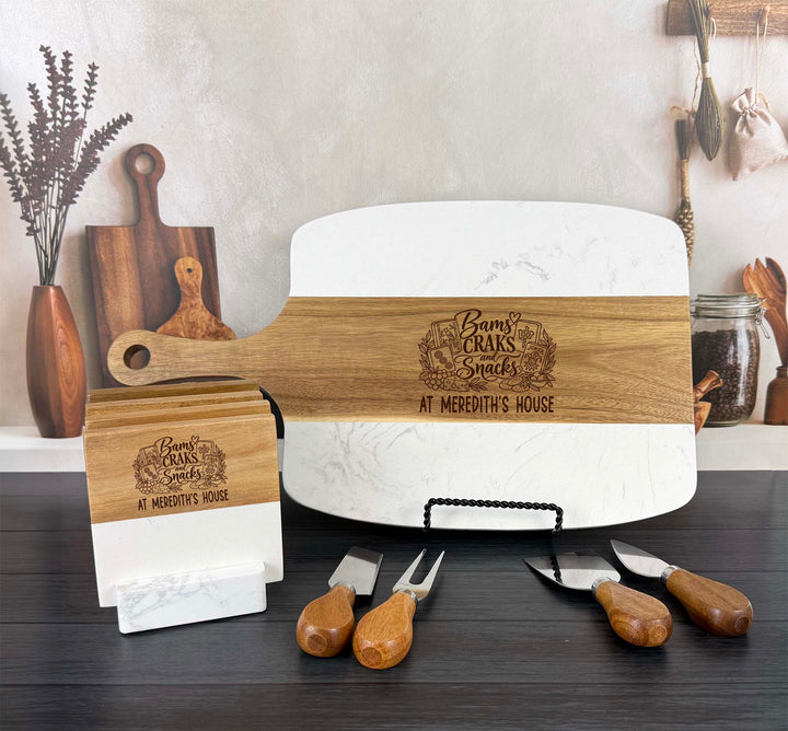 Mahjong Themed Marble & Acacia Serving Board Set (Copy)