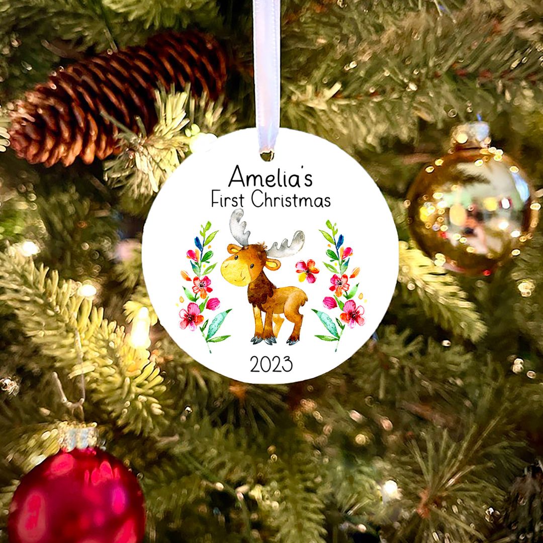 Moose Girl First Christmas Personalized Ornament