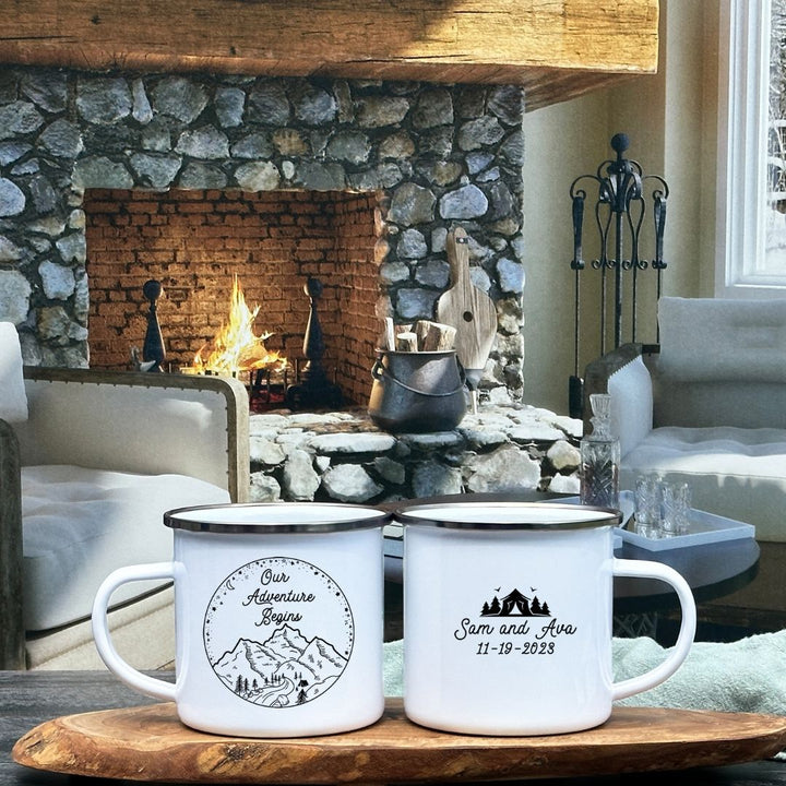 Mountain Our Adventure Begins Wedding Personalized Camp Mug