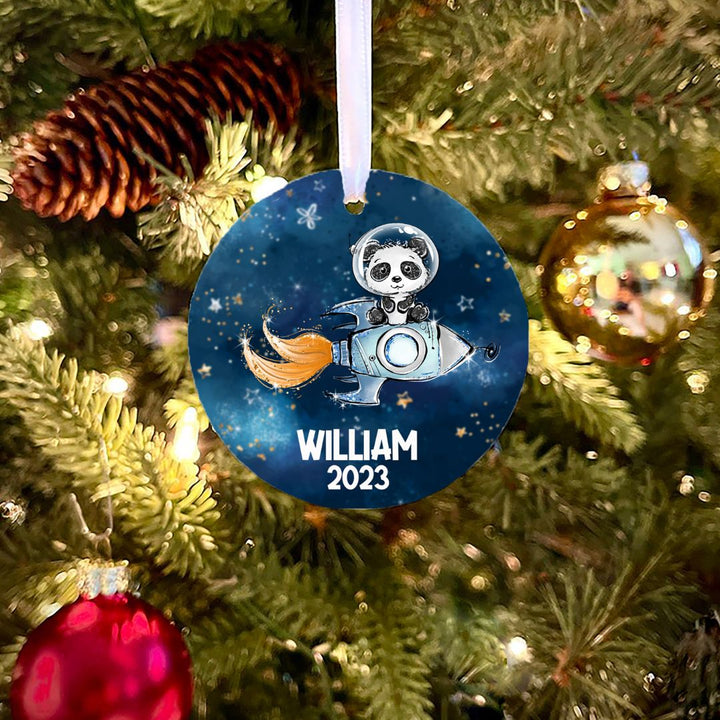 Panda On Rocket Personalized Ornament