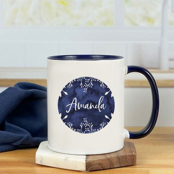 Blue Floral Circle Personalized Mug
