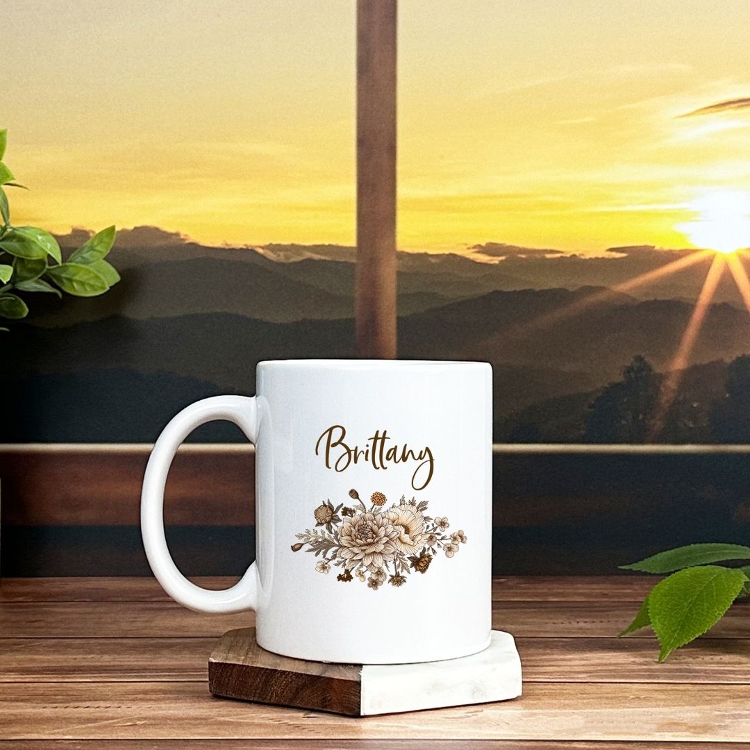 Brown Flowers Personalized Mug
